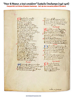 Le rondeau D'Eustache dans le manuscrit médiéval Français 840 de la BnF.