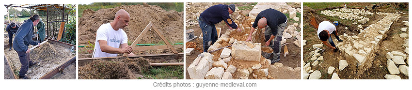 Chantier médiéval et historique de Guyenne : torchis et pose des premières pierres de la chapelle