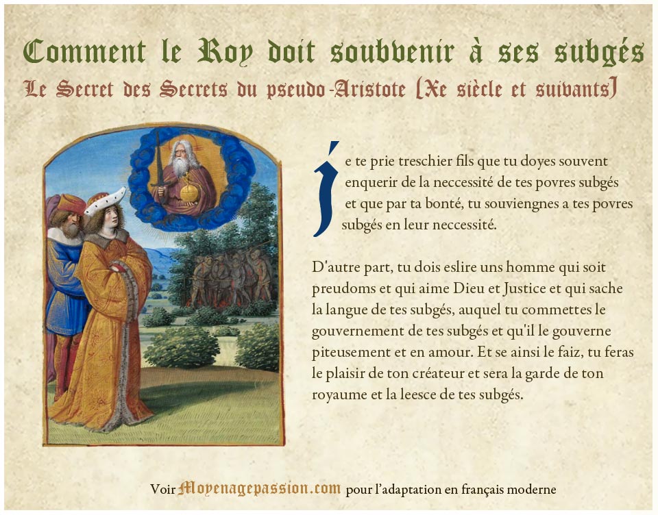 Le Secrets des Secrets, chap XXIII avec une enluminure du manuscrit médiéval Nouvelle Acquisition Français 18145  de la BnF  