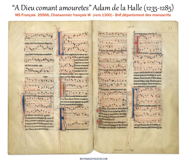 Le rondeau d'Adam de la Halle dans le manuscrit médiéval enluminé Ms Français 25566 de la BnF