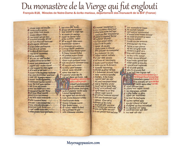 La miracle du monastère englouti dans le manuscrit enluminé ms français 818 de la BnF.