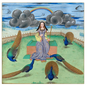 Junon et ses paons, enluminure du MS Français 9197, Libvre des eschés amoureux, ou des eschés d'amours (XVe s), BnF département des manuscrits.