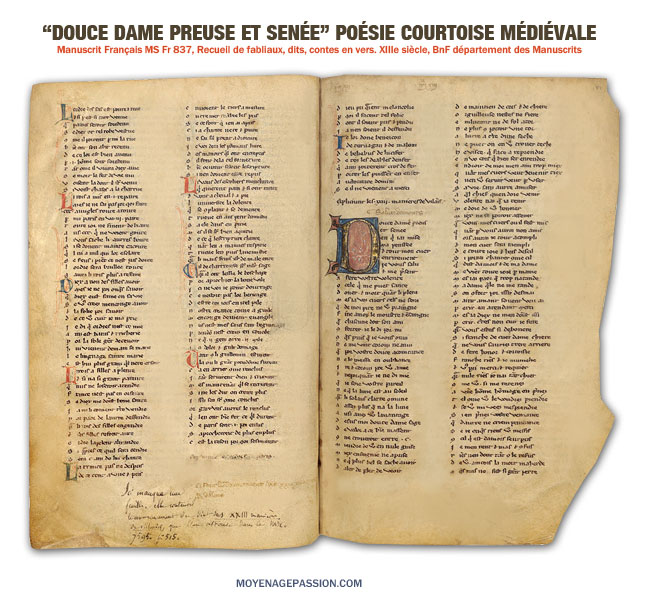 le salut d'amour "Douce Dame preuse et sénée",  dans le Ms Français 837 de la BnF.