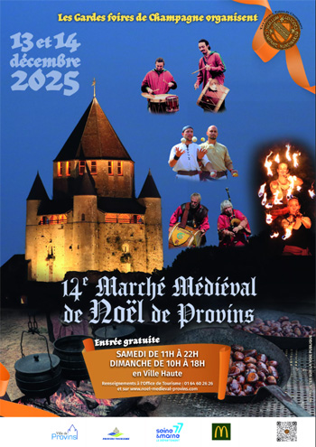 Affiche du 14e marché médiéval de Noël de Provins 2025