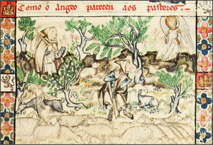 L'annonciation aux bergers, enluminure de la Cantiga de Santa Maria 1 (XIIIe siècle)