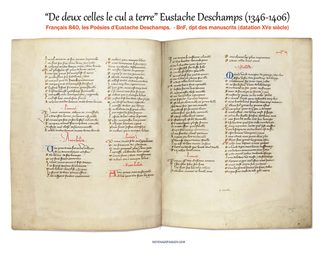 La ballade satirique du jour dans le manuscrit médiéval français 840 de la BnF.