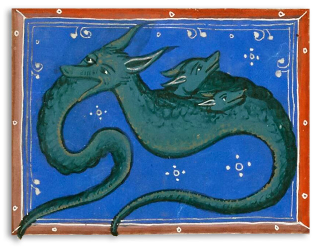 Enluminure d'une vipère, bestiaire médiéval, manuscrit Latin 2843E