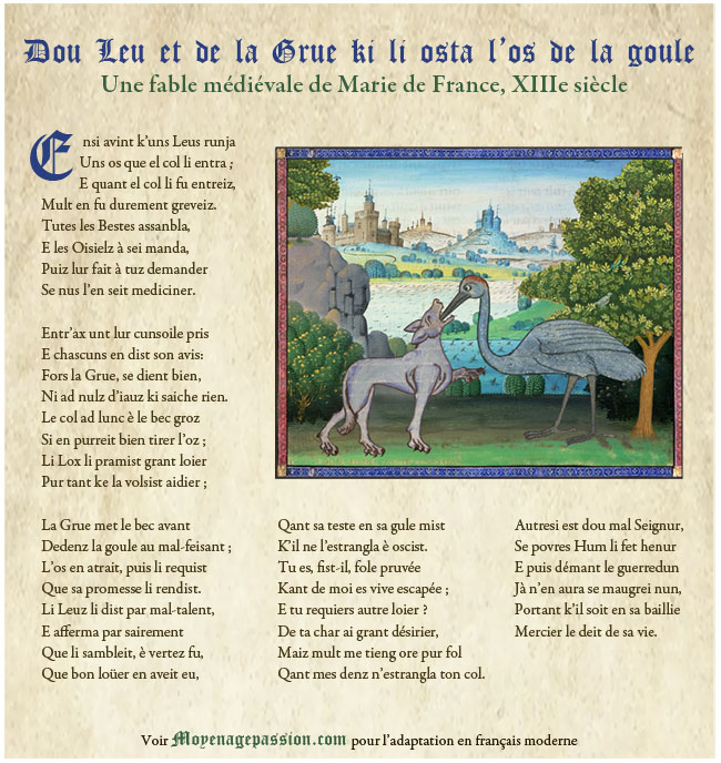La fable de Marie de France avec une enluminure exclusive tirée de divers manuscrits.