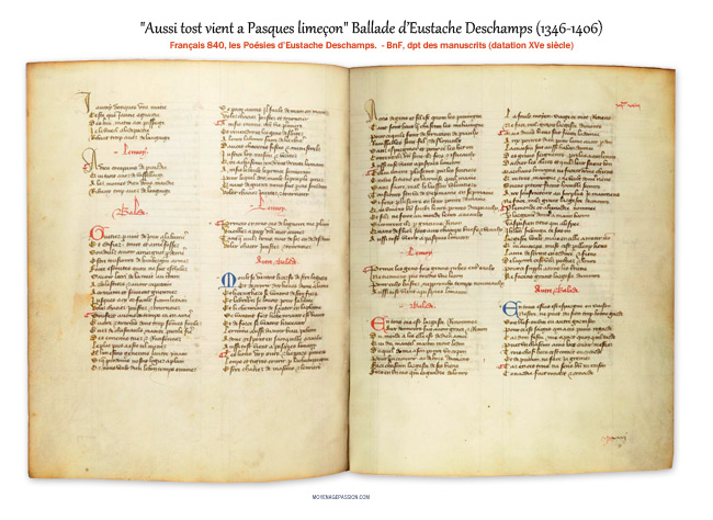 Eustache Deschamps et la ballade du limaçon dans le ms Français 840 de la BnF.