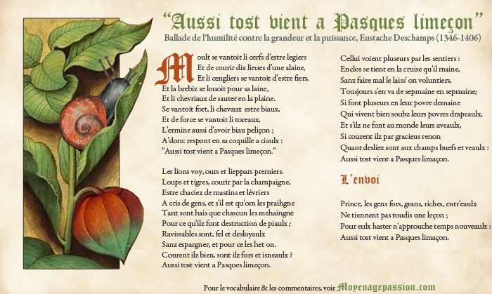 La ballade d'Eustache et une enluminure exclusive d'escargot tiré de deux manuscrits médiévaux.