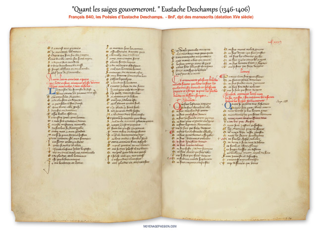 "Quant les sages gouverneront" d'Eustache Deschamps dans le ms Français 840 de la BnF.