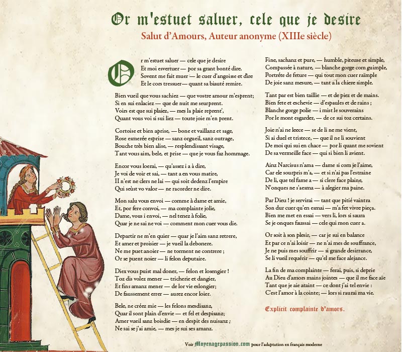 Le Salut d'amour du ms français 837 avec une enluminure du Codex Manesse