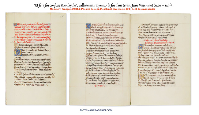 Et fera fin confuse et enlaidi, la ballade satirique de Meschinot dans le MS français 24314 de la BnF.